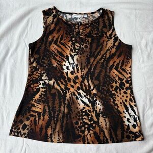 Susan Graver Wild Animal Print Sleeveless Top Safari Mobwife Y2K